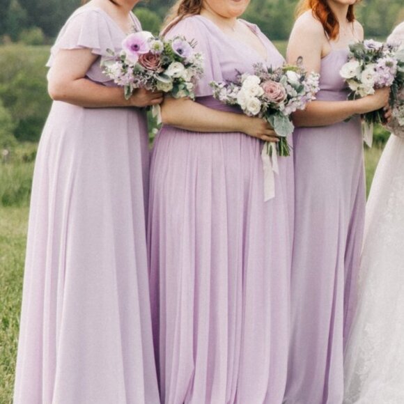 David's Bridal Long Mesh Dress with Flutter Sleeves - Color Iris - Picture 3 of 4